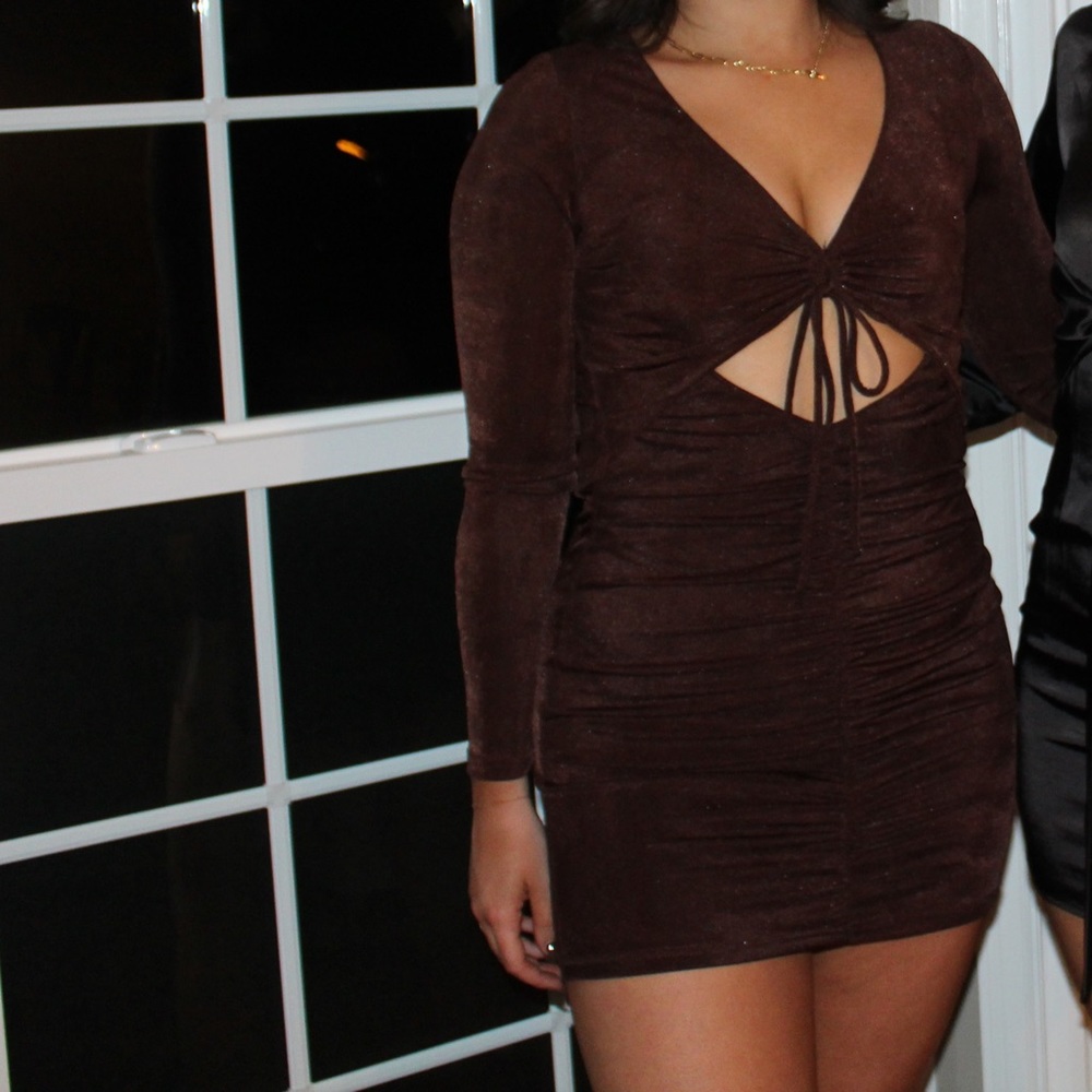 Peppermayo Brown Shimmery Mini Dress